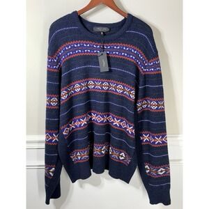Rag & Bone Men's Wesley Fair Isle Crewneck Sweater Navy 2XL 100% Wool NWT $395